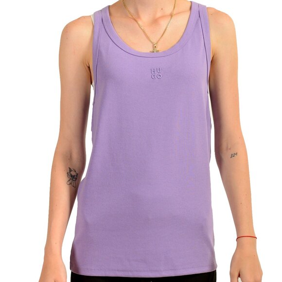 Hugo Boss Women's "Datamia" Purple Logo Embroidery Tank Top US XL IT 46 - Picture 1 of 6